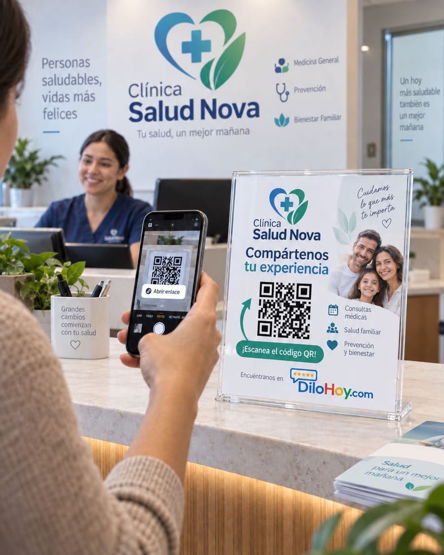 Cliente escaneando el QR de DiloHoy en el mostrador